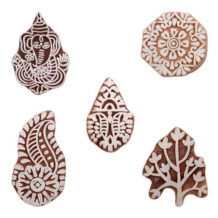 Set of 5 Piece New Mix Wooden Printing Blocks